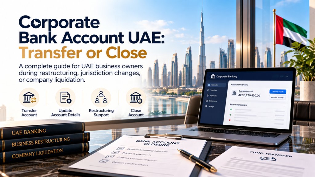 Corporate bank account UAE transfer and closure during company restructuring